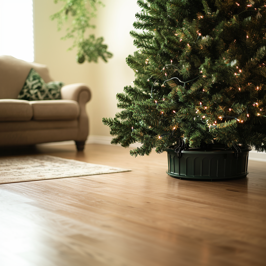 Xmas tree with a sofa bed on the side
