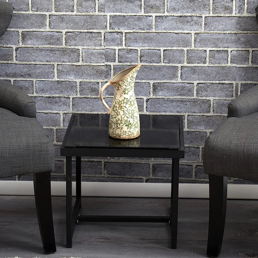 Tuscan Ceramic Pitcher Vase Scroll Green